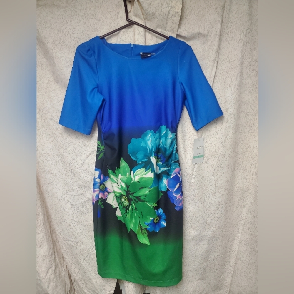 Maison Tara Vibrant Blue and Green Midi Dress